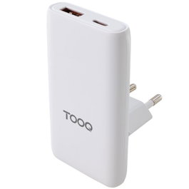 Tooq Cargador de Pared GaN 65W con USB-C PD y USB-A QC Blanco TQWC-GANSL65W1A1C
